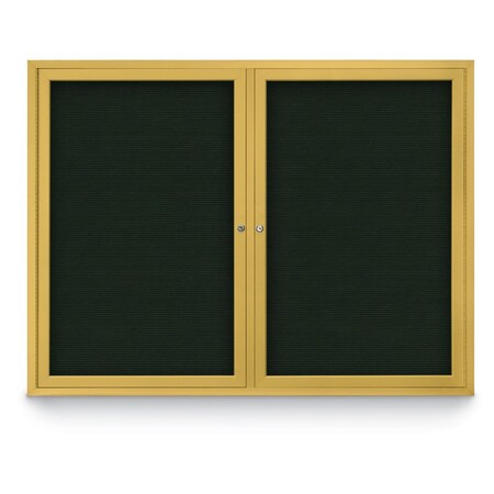 United Visual Products 48"x36" 2-Door Enclosed Outdoor Letterboard, Green Felt/Gold UV1161D-GOLD-GREEN